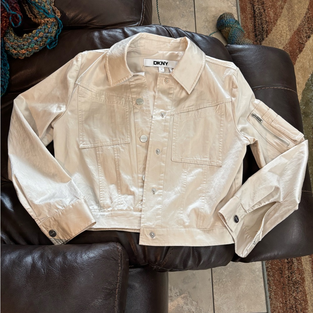DKNY Cream Cropped Jean Jacket